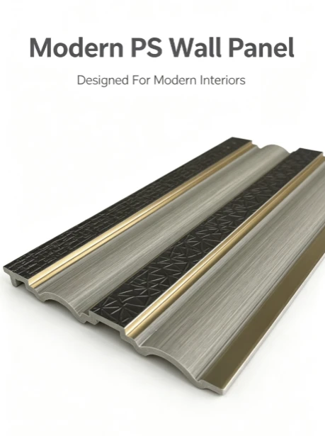 Curved Silver Brushed Gold Inlay PS Wall Panel high quality